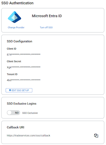 A screenshot of SSO settings.